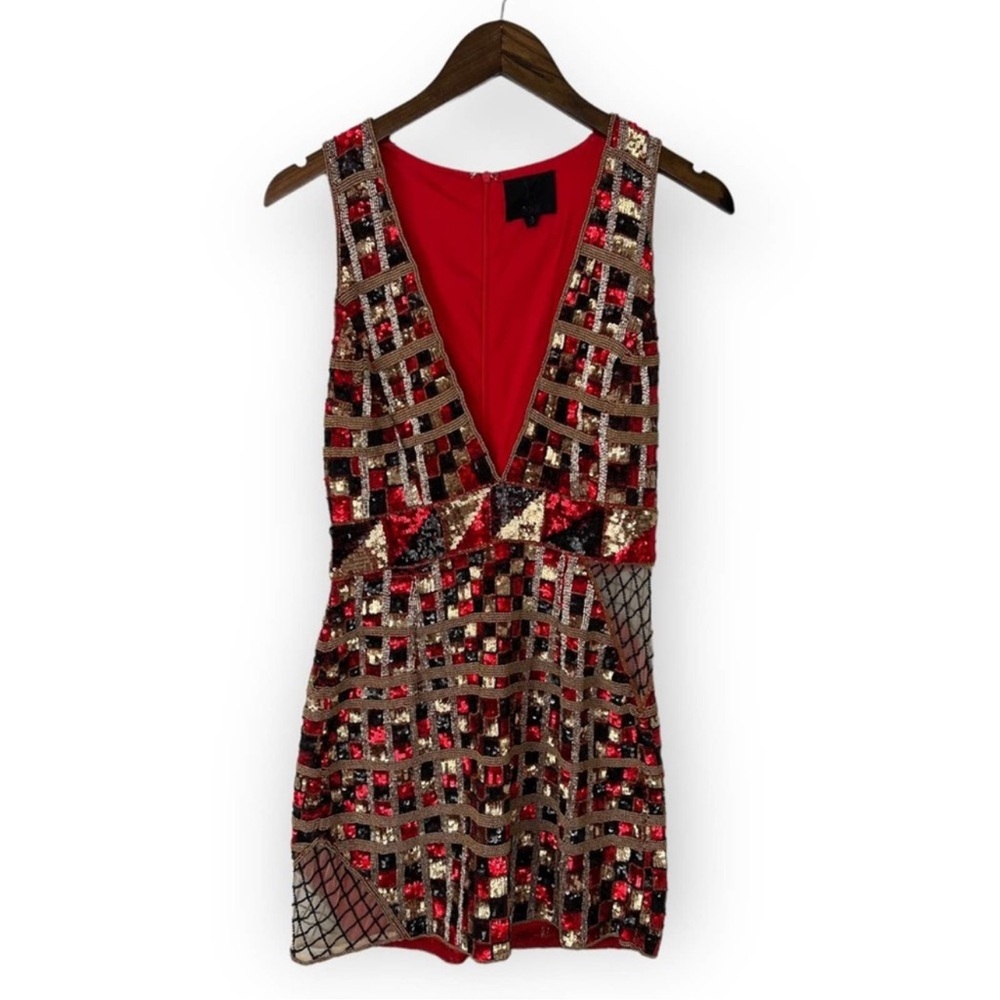 Revolve X by NBD Size S Haim Beaded Red, Black, Gold Dress with Mesh Panels - Picture 2 of 4